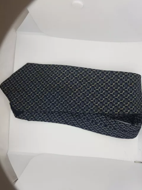 GUCCI GG Logo Monogram Chain-Link Made Italy 100% Silk Tie Necktie Black Twill 2