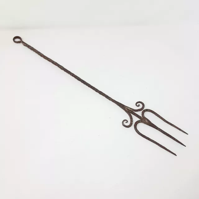 19th Century Wrought Iron HEARTH FORK Antique Primitive Meat Utensil Trident