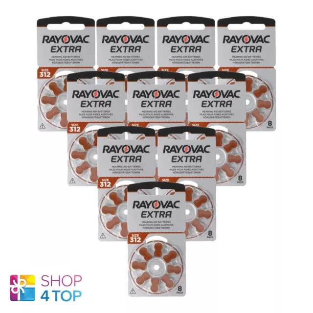 80 Rayovac Extra 312 Hearing Aid Batteries Battery PR41 1.45V Zinc 8BL