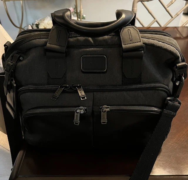 Tumi Alpha Bravo Nylon & Leather Albany Slim Commuter Brief 232640 Black Grey