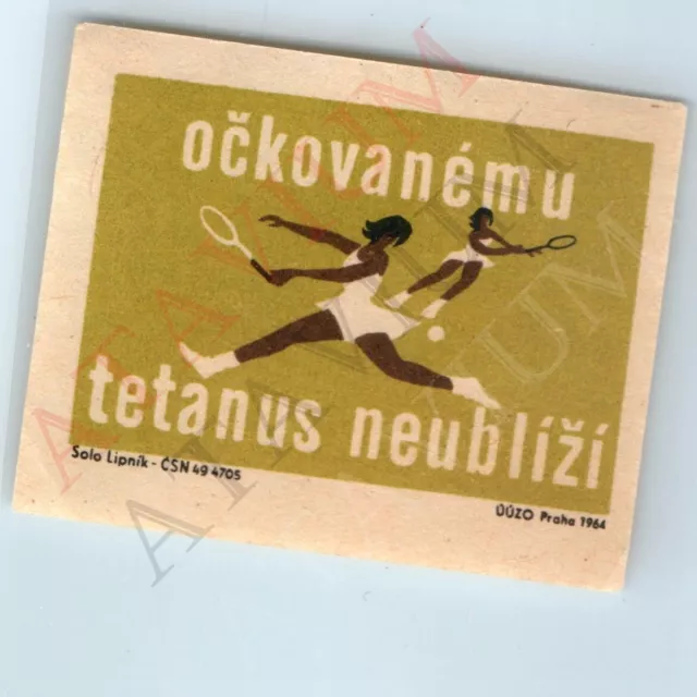 c1950s Czech Tetanus Vaccine "Won't Hurt" Black Matchbox Label Solo Lipnik C47