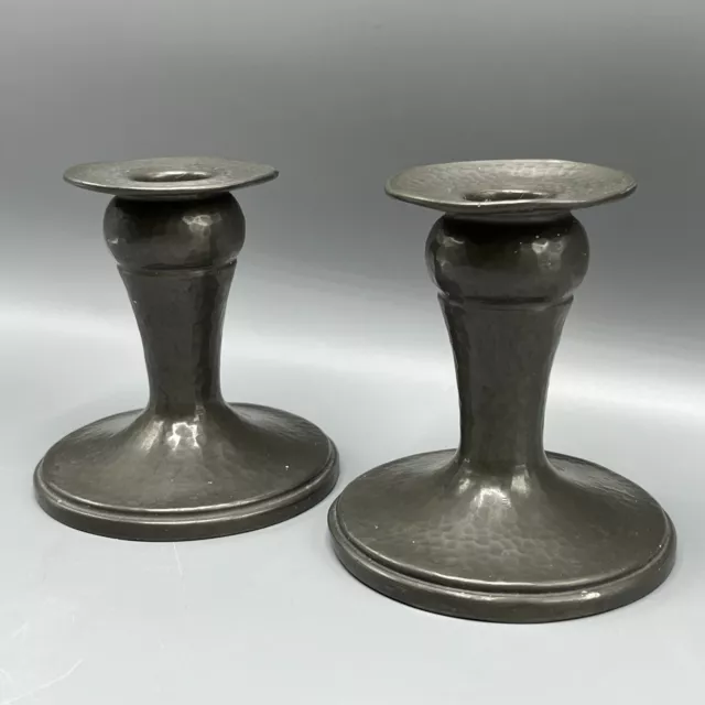 Liberty & Co Pair Antique Pewter Candlesticks Arts & Crafts English Tudric 2