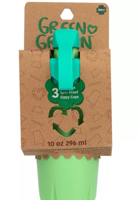 Green Grown 3 Reusable Spill Proof Sippy Cups Green, Blue 10 oz