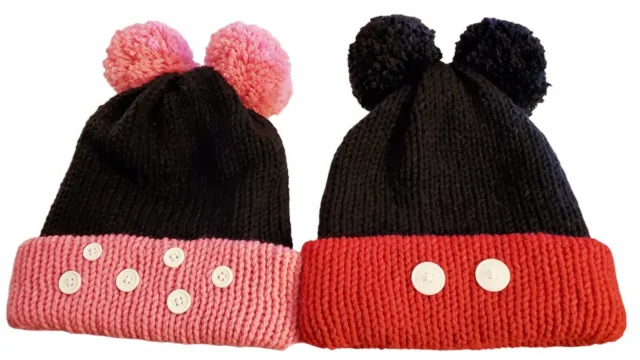 Disney Inspired Mickey Minnie Mouse Set Kids Handmade Knitted Beanie Hats Caps