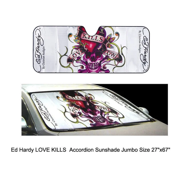 Ed Hardy Love Kills Car Truck Front Windshield Accordion SunShade Jumbo Size
