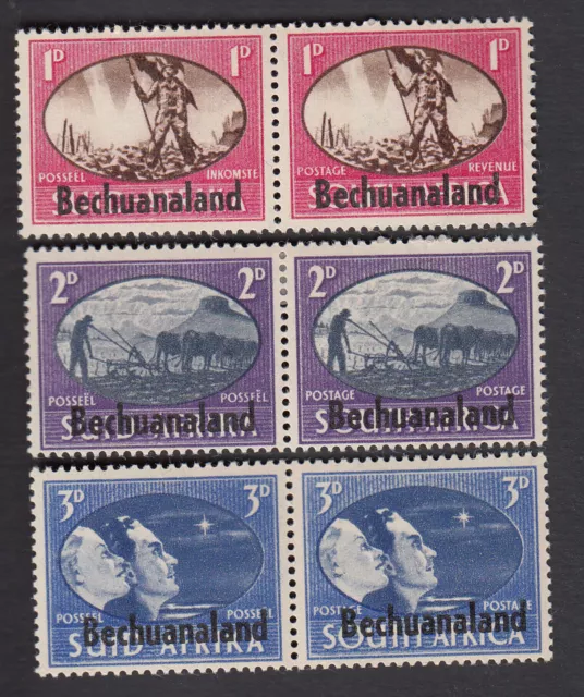 BECHUANALAND ON SOUTH AFRICA 1d -3d 3 PAIRS FINE MINT STAMPS