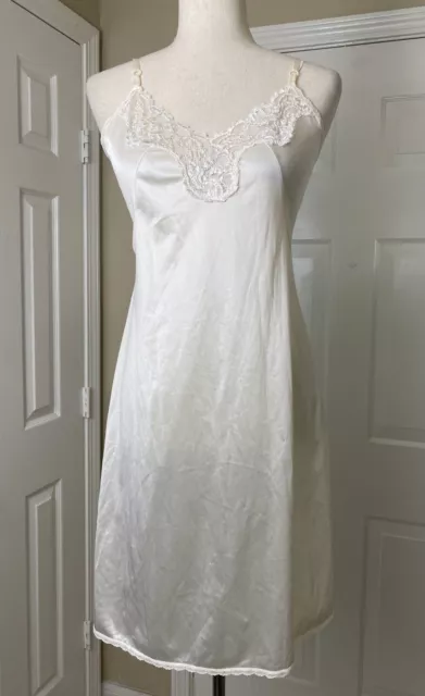 Adonna Women's Ivory Full Slip Size 36 Lace Trim Nightgown Dress