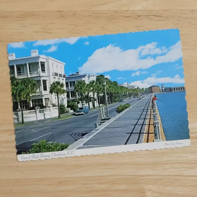 EAST OF HIGH BATTERY CHARLESTON SOUTH CAROLINA POSTCARD Historic Homes Old Truck