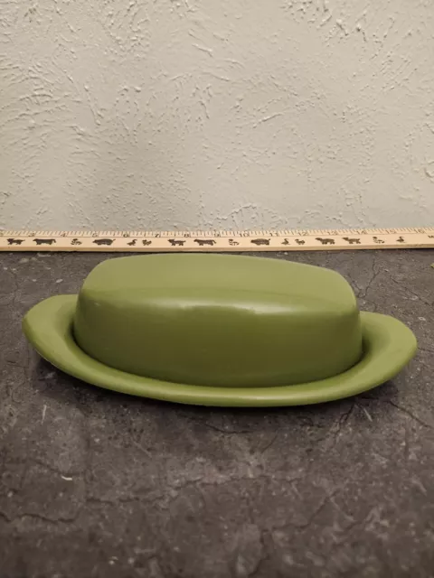 Avocado Green Melemac/Melemine Covered Butter Dish 1970s
