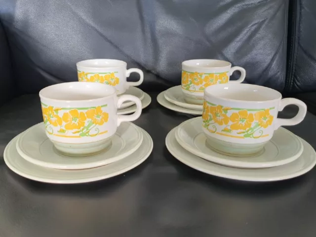 4 Vintage Kilncraft English Ironstone Staffordshire Trios Cup Saucer Plate 70s