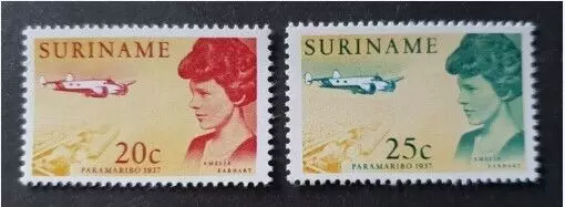 1967 Suriname Netherlands Set Amalia Earhart Aviation Pioneer Vf Mnh