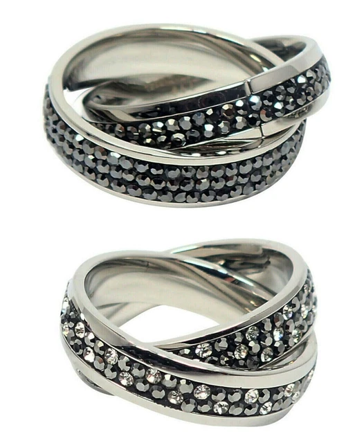 Anneau en Acier Inoxydable Bague pour Femme Double D'Amitié Noir Zirconia
