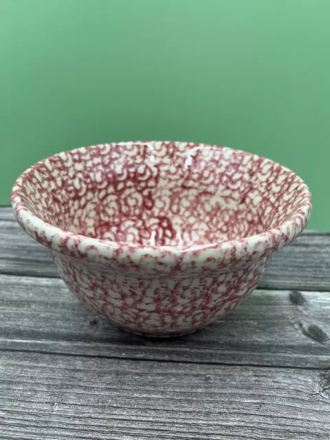 Gerald Henn Pottery Roseville Spongeware Red Pink Mixing Bowl 8” X 4.5”