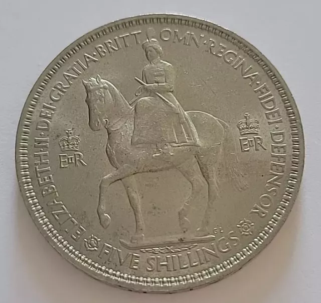 1953 Queen Elizabeth II Coronation UK Five Shillings Crown coin