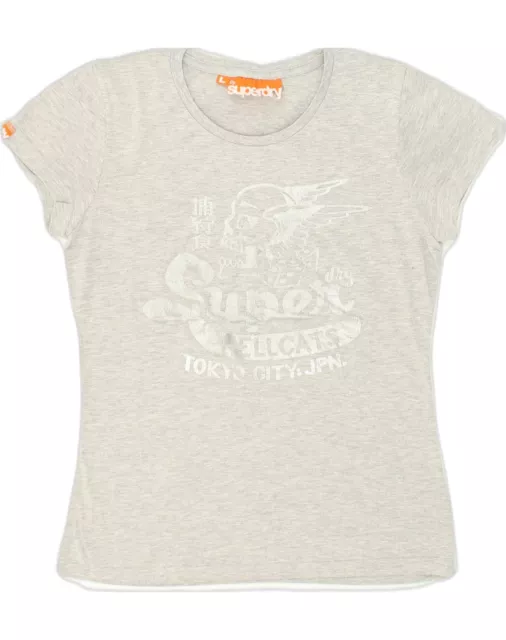 SUPERDRY Womens Graphic T-Shirt Top UK 14 Large Grey Cotton AG57