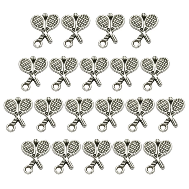 20PCS Antique Alloy Badminton Tennis Racket Pendants Charms DIY Jewelry Making