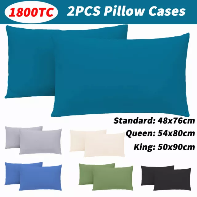 2 Pack Pillow Cases 1800TC Hotel Quality Pillowcases Standard Queen King Size AU