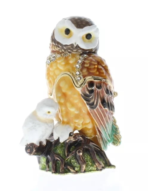 Jeweled Owl with Baby Ciel Collectible Austrian Crystal Hinged Trinket Box