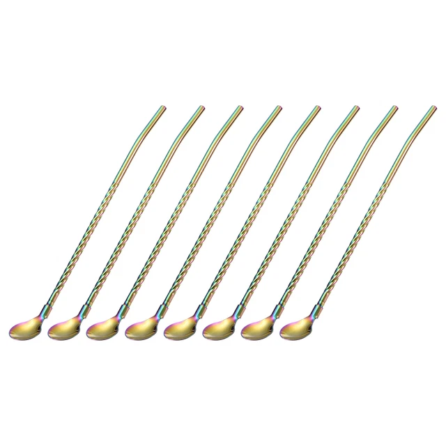 50Pcs 8.6" Stainless Steel Spoon Straws Reusable Twist Handle Spoon, Colorful