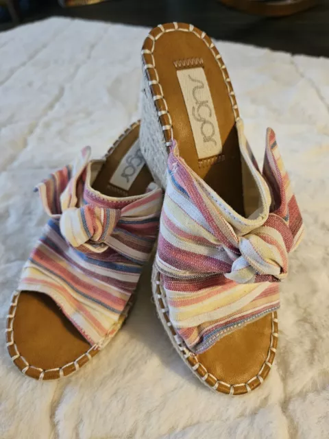 Sugar Women's Espadrille Wedge Heel Slide Sandals Size US 7.5 Canvas Striped