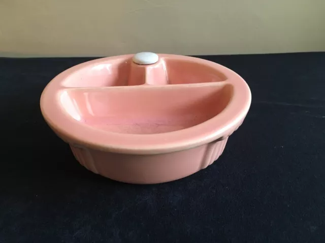 1940's Hankscraft #962 Pink Divided Ceramic Childs Warming Dish w/Cork Stopper