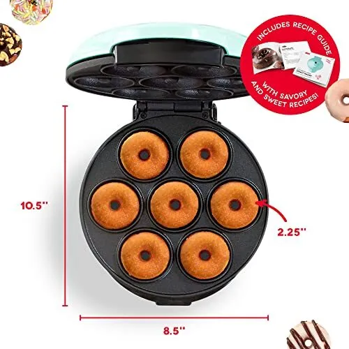 Mini Donut Maker Machine for Kid-Friendly Breakfast, Snacks, Makes 7 Doughnuts