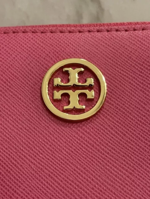 NEW 100%Auth Saffiano Leather Tory Burch Robinson Zip Coin Case Tory Pink (660) 2