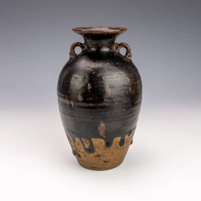 Vintage British Studio Pottery - Tenmoku Drip-Glazed Stoneware Vase