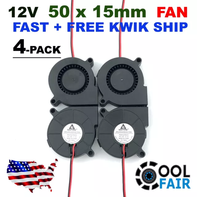 12V 50mm Blower Fan 5015 50mm x 15mm Turbo Cooling 3D Printer Rep Rap 2pin 4 Pcs