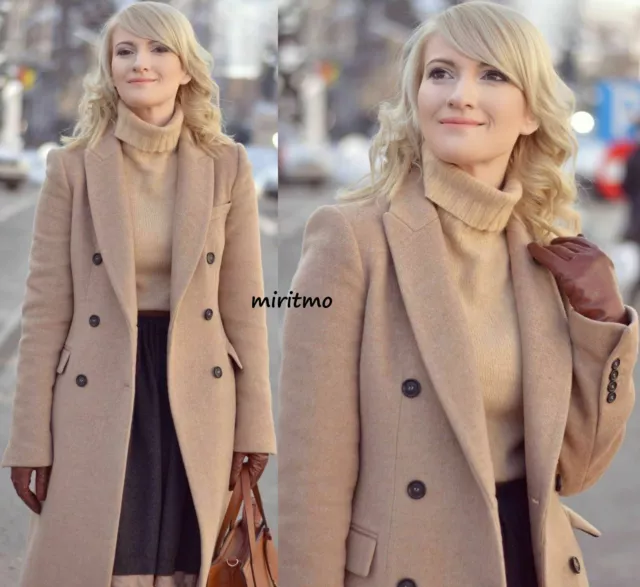 A621 ZARA COAT Masculine Wool Beige Camel Blazer Jacket Double