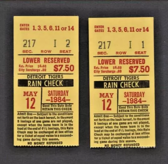 Lot of three 1984 Detroit Tigers regular season ticket stubs Reggie Jackson HR.