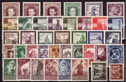 AUSTRIA MNH 1947 Annata Completa Nuovo - 39 francobolli ***