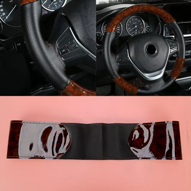 Wood Grain Hand Sewing Non-Slip Car Steering Wheel Cover with Needle&Thread set