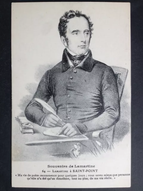 cp LITHO ESTAMPE Portrait du Romancier Poète Alphonse de LAMARTINE à SAINT POINT