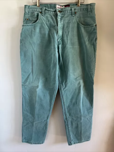 Vintage Levis Jeans Mens 38x31 Green 545 Loose Fit Denim Brown Tab Made In USA