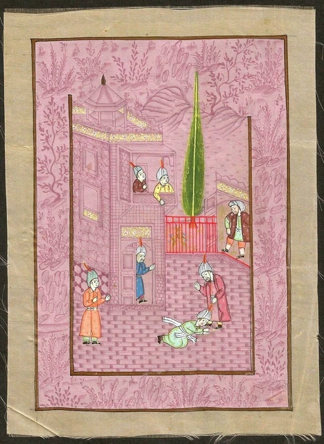 India vintage 20th century Mughal Painting on silk 13cm x 18cm
