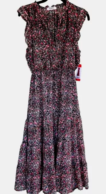 BB DAKOTA STEVE MADDEN NWT FLORAL PRINT TIERED RUFFLE MIDI Cottage DRESS Sz XS