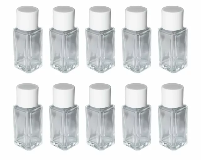 10x Flasche quadratisch, Glasflaschen 7 ml klar mit Schraubverschluss weiß
