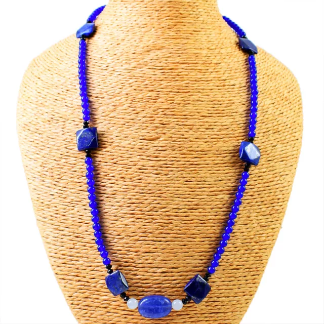 Beautiful 195.00 Cts Natural Blue Lapis Lazuli & Onyx Beads Necklace NK 44E121