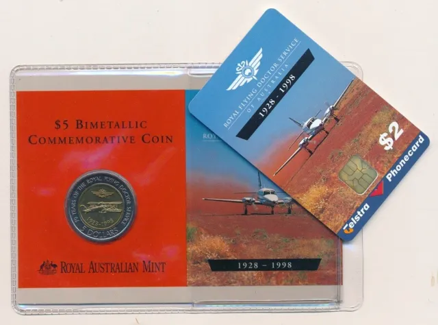 Australia: 1998 $5 Bi-metal With phonecard Royal Flying Doctor Service