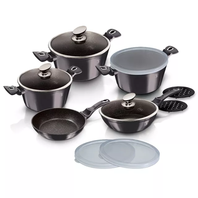 Batería Cocina Inducción 13 Piezas Antiadherente Aluminio 3 Cazuelas, 2 Sartenes