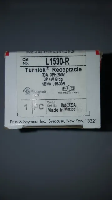 Pass and Seymour Legrand Turnlok Receptacle 30A 3PH 250V 3P 4W Grdg L1530-R