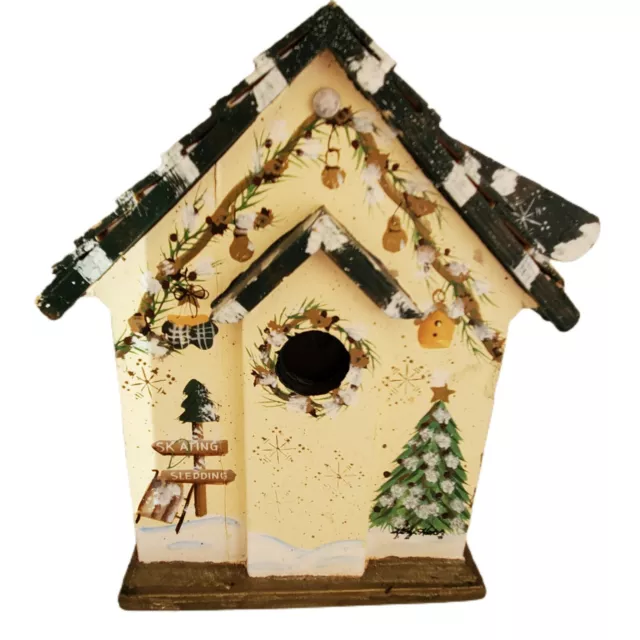 Kathy Hatch Wood Decorative Birdhouse Utensil and Napkin Holder Christmas Winter