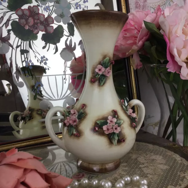 Vintage Capodimonte Italian Double Handled Ceramic Vase