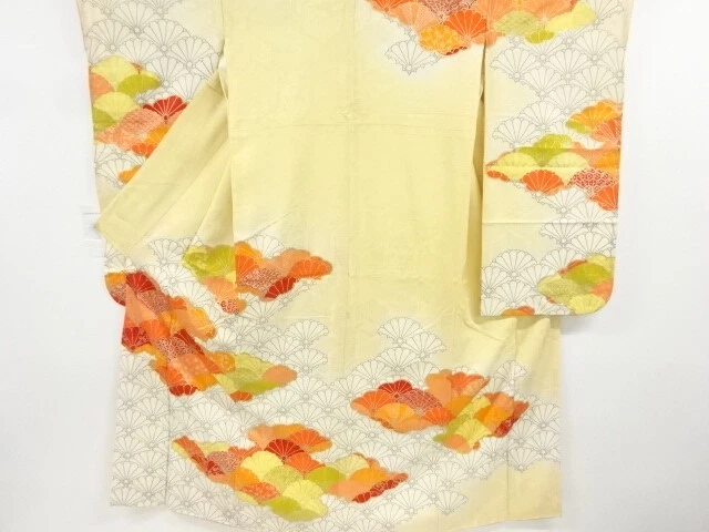 6870305: Japanese Kimono / Antique Furisode / Embroidery / Kiku Seigaiha