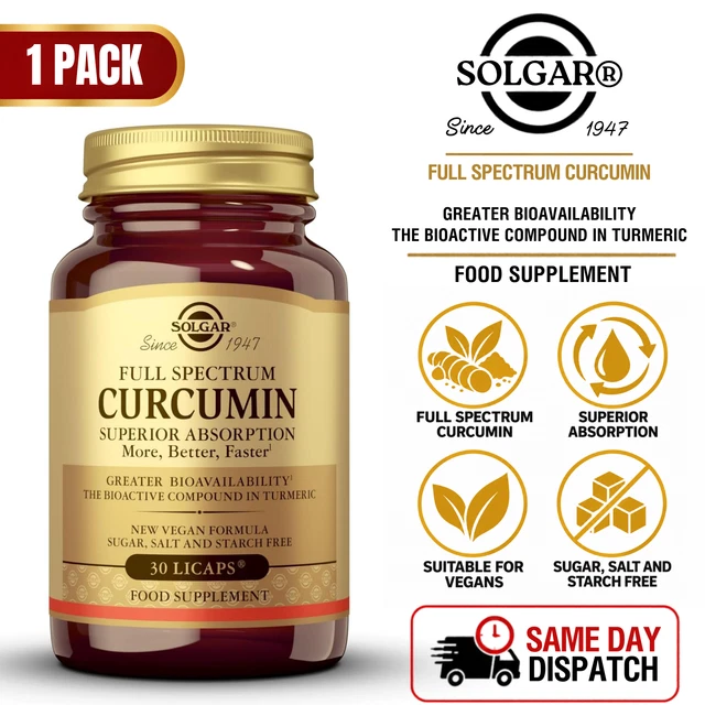 SOLGAR CURCUMIN 30 Licaps Full Spectrum Turmeric Extract Vegan Formula ...