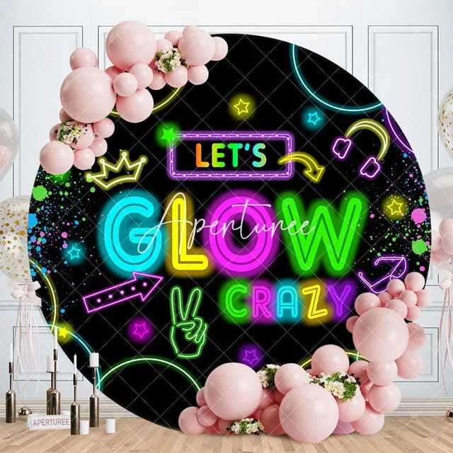 Let'S Glow Crazy Colour Lines Birthday Round Backdrop