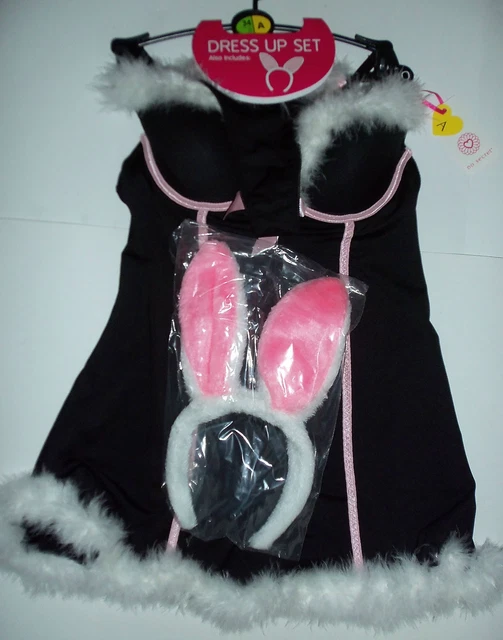 Abito da donna nero ""Coniglietta"" con perizoma e orecchie da coniglio abbinati
