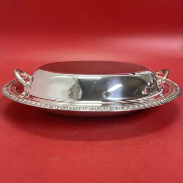 VINTAGE 12" Silver Plate Oval Covered Serving Dish with Lid
