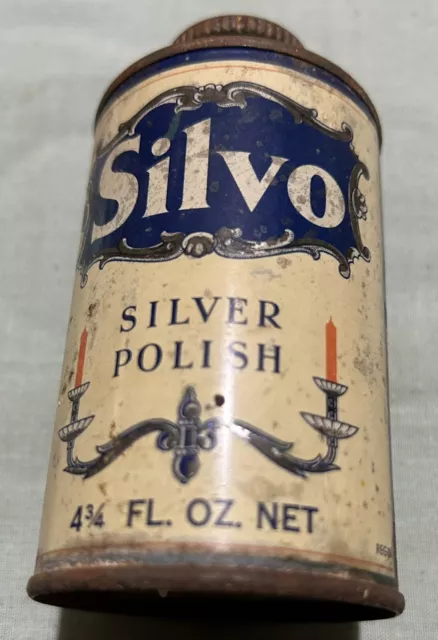 Reckitts Pty Limited  Silvo Silver Polish Tin Can Collectable 4 3/4 FL OZ Empty